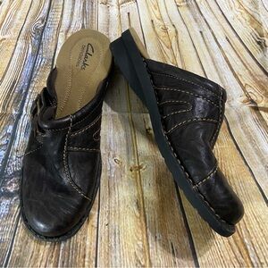 Clarks Bendables 7.5 M Brown Leather Mules Slip On Women Shoes 62782